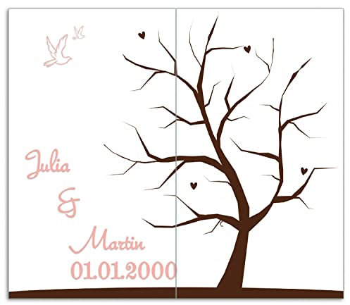 Wallario Herdabdeckplatte/Spritzschutz aus Glas, 2-teilig, 60x52cm mit 8mm hohen Füßen, für Ceran- und Induktionsherde, Hochzeitsbaum zum selbst gestalten + Wunschname und Datum