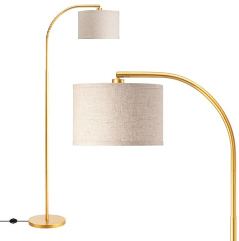 EDISHINE LED Floor Lamp, 63 Standing Lamp with Adjustable Linen Shade, Gold Metal Arc Light Pole, Modern Simple Floor Lamps for Living Room, Lounge, E27 Socket
