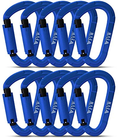 Karabiner Klettern Kletterausrüstung,10 Stück UIAA-Zertifiziert 25KN Auto Locking Kletterkarabiner Clips für Hängematten, Schaukel, Locking Hundeleine und Geschirr, Camping, Wandern & Utility（Blau）