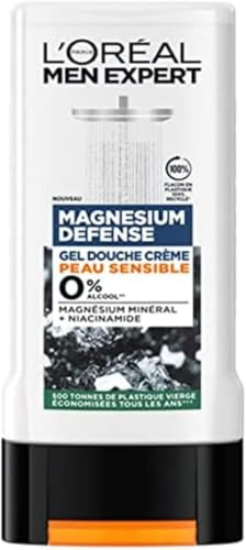 L'Oréal Men Expert - Gel Douche Crème Hypoallergénique pour Homme - Hydrate & Nettoie - Enrichi en Magnésium Minéral - Pour Peaux Sensibles - Magnesium Defense - 1 x 300 ml