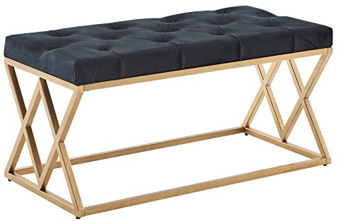 KADIMA DESIGN Samt Sitzbank Schwarz | Moderne Flurbank Polsterbank | Bettbank Schlafzimmer Chesterfield Design | Garderobenbank mit Metallgestell