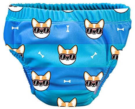 Pss! - Pannolino per Bambini per l'Acqua - Modello Cool Dog - Per Bambini da 3 a 8 kg - Taglia M - Unisex - Design Multicolore -Assorbente e Riutilizzabile -Impermeabile e Confortevole - 1 Pièce