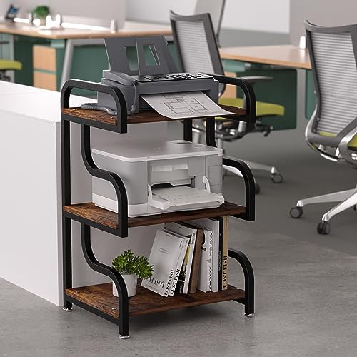URLINE Druckerständer, Braun 3-stöckiger Druckerständer mit Rädern,Mehrzweckständer für Drucker, Rolldruckertisch für Zuhause, Büro, Küche, Braun