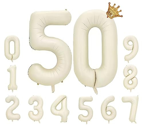 Ohighing Foil Luftballon 50 Helium Folienballon Zahlen Ballon XXL Folien Milchig Weiß Ballon 50 Geburtstag 100cm/40inch, Milky White