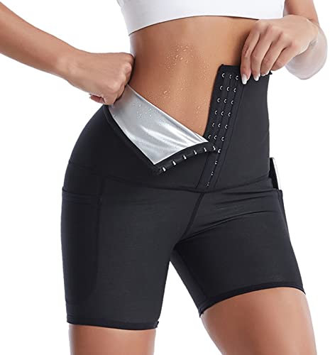 Momolaa Damen-Schwitzhose Damen Stovepipe 3-Punkt-Hose Damen-Fitness-Schweißtasche Yoga-Shorts Bauch Kaschieren (Black, S)