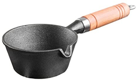 ZAANU Casserole en Fonte Marmite à badigeonner pré-assaisonnée Moule à pâtisserie antiadhésive Marmite Beurre Fondant Casserole à Fromage de Cuisine avec Manche en Bois pour Pots de Choc