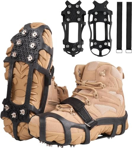 Steigeisen für Schuhe und Stiefel, rutschfeste Eisschnee-Griffe, 9 Zähne, Eis-Greifer, Schuhspikes, Gehen, Traktionsstollen für Eis, Schnee, Winter, Wandern, Klettern, Eisfischen (XL)
