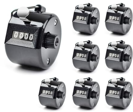 Hitopin 8 Stücke Mechanischer Handzähler, Handzähler Zähler, Metall Zähler Klicker Counter, 4-Stellige Zähler, Handzähler Zähler Counter Klicker, für Stricken,Menschen,Golf und Reihenzähler (Schwarz)