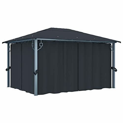 GuyAna Pavillon mit Vorhängen 400×300 cm Anthrazit Aluminium Moskitonetz Garten TerrassenüBerdachung Freistehend