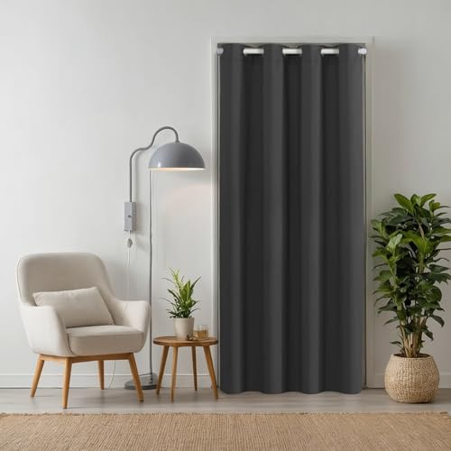 tinycurtains, Thermo Türvorhang anthrazit 210 x 150 cm, für alle gängigen Türgrößen, Thermovorhang OHNE Stange