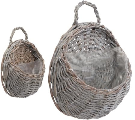 Supvox 2pcs Grau Weide Stroh Wicker Hängen Blume Körbe Anlage Floral Rattan Korb
