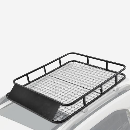 SOARS Baca Coche Universal, Cesta de Techo Coche, Baca de Hierro con Malla Metálica para Evitar la Caída de Objetos, Cofre Techo Coche, Portaequipajes de Metal Carga 75KG (MAX), 122,5 x 102 x 15 CM