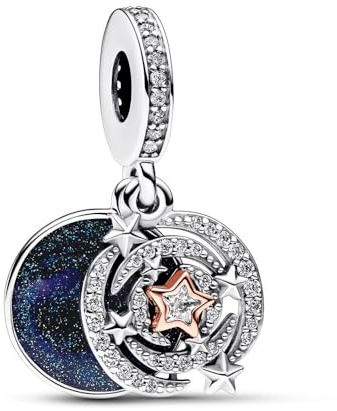 TOFBS Charm Donna Bicolore Sole Luna Stella Divisibile Argento Sterling 925 Zirconia Cubica Ciondolo Compatibile Bracciale Pendenti Regalo Compleanno Festa Bambine Mamma