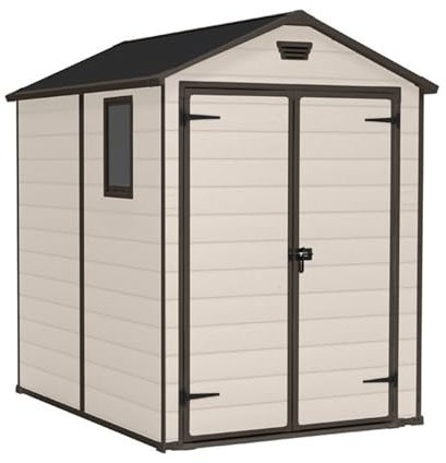 Mondo Viro Casetta in resina da giardino NatureGlow effetto legno beige (Grande - cm 186x237 227h)