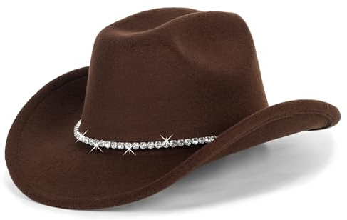 Classic Black Western Felt Roll Up Brim Cowboy and Cowgirl Hat for Women and Men - Decoration with Western Belt Bukle