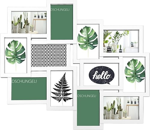 Wackadoo Bilderrahmen Collage 12 Bilder 10x15 cm – Fotorahmen für Wand, Fotocollage mit Glasscheiben, leicht & edel in weiß, für mehrere Bilder, picutre frame