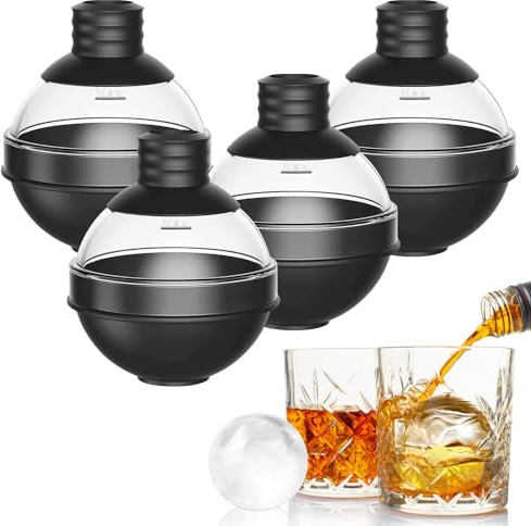 Cubitera de silicona para cubitos de hielo, molde grande para whisky, forma de bola de hielo con tapa y embudo, reutilizable, redondo, para cerveza, cócteles, whisky