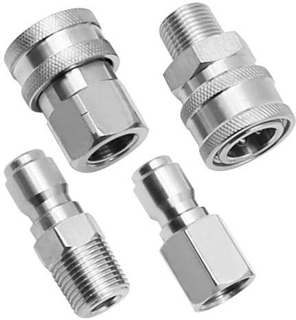 Hoypeyfiy 4Pcs 3/8 1/4 Inch Pressure Washer Coupler Set, NPT 3/8 1/4 Inch Quick Connect Fittings Male and Female Pressure Washer Adapter Kit Internal and External Threads for Pumps Ball Valves (1/4)