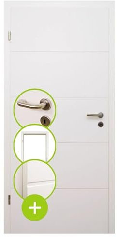 HORI® Zimmertür Komplettset I Weißlack RAL 9010 I inkl. Zarge und Türdrücker I Röhrenspan Eckkante I mit Buntbartschloss oder WC-Schloss I I 1985 x 860 x 330 mm I DIN links