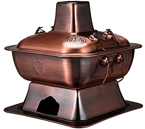 XXHNBF Charcoal Shabu Copper Hot Pot Kitchen Tools Charcoal Heated Serving Pot Soup Boiler, Outdoor Cookware Picnic Stove Cooking Pot, Shabu Shabu Pot for Home Restaurant Party(36cm)