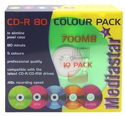 10 Taiyo Yuden Multi Coloured Blank CD-R 700MB 80 mins 48x ( 52x Compatible ) in Jewel Case Japan