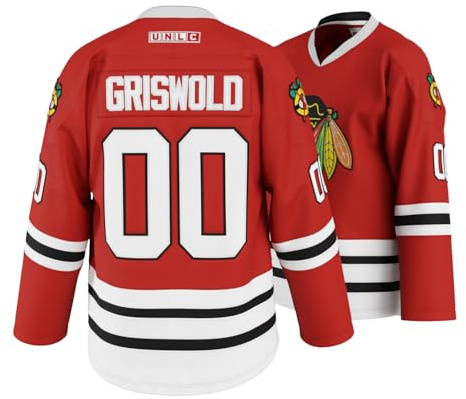 UNLC Griswold #00 Movie Hockey Trikots Genähte Buchstaben und Zahlen, Rot/Ausflug, einfarbig (Getaway Solids), M