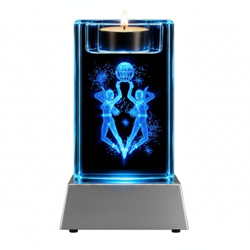 Zwillinge Sternzeichen Kristall Glas Teelichthalter 3D Laser Gravur LED Nachtlicht Geschenk Dekoration Astrologie