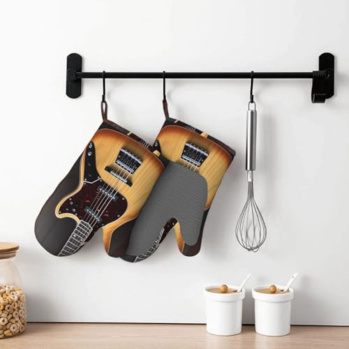Silikon Ofenhandschuhe 2 Stück Gitarre Musikinstrument Ofenhandschuhe für Frauen Männer Hitzebeständige Grillhandschuhe Wasserdicht rutschfest BBQ Handschuhe für Küche Kochen