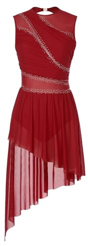 LPHFDCS Chiffon Tanzkleid Damen Chiffon-Ballettkleid, Gymnastikanzug, Tanz, Eiskunstlauf, Tanzvorführung, zeitgenössisches Kleid, lyrische Tanzkostüme Damen Tanzkleid Aus Chiffon(Red,S)