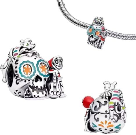 Coco, Michel et Dante - Breloque Tête de Mort Phosphorescente Argent Sterling 925, Compatible Pandora et Autres Bracelets à Breloques, Argent