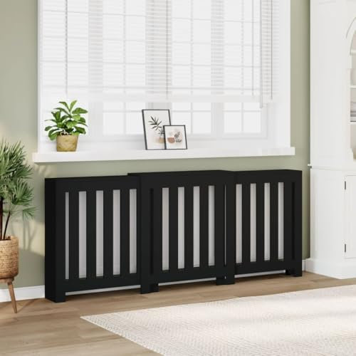 Brokky Radiator Cover Black 205x21.5x83.5 cm Engineered Wood-Radiator Cover Modern MDF Vertical Slats Wood Decorative Cabinet for Living Room Bedroom Hallway,Large