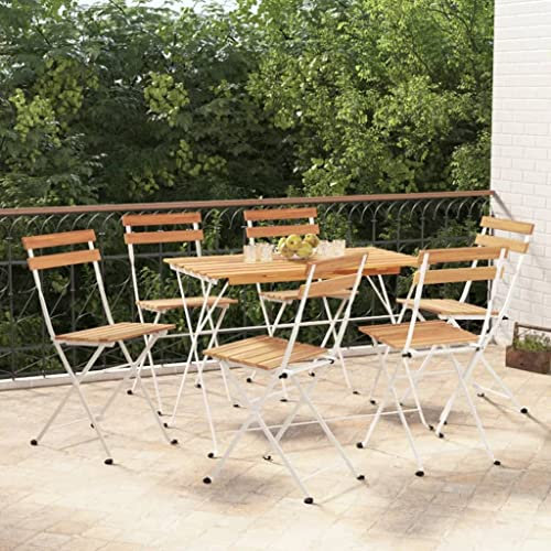 KATERYY 7-TLG. Bistro-Set Klappbar Massivholz Akazie und Stahl,Klappbares Akazienholz BistroSet robust & komfortabel für Garten & Terrasse