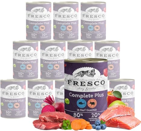 FRESCO Dog NassBarf Lachs mit Rind 6 x 400g | Hundefutter Nass getreidefrei | 80% Frischfleisch & ohne Getreide | Für sensible Hunde | Nassfutter für Hunde ohne künstliche Zusätze | Aus Deutschland