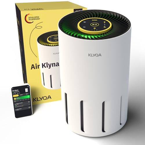 Klyqa Luftreiniger Allergiker 360° HEPA-Filter Leaf entfernt 99,99% der Tierhaare, Staub & Pollen I 300 CADR I 21,5Db Geräuscharmer Luftfilter I Smart Air purifier gegen Tierhaar I Server in DE