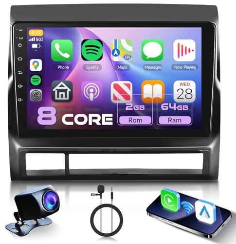 8 CORE 2G+64G Car Radio Stereo for Toyota Tacoma 2005-2013 with Wireless CarPlay/Android Auto,9 Inch 1280 * 720P IPS Touch Screen Android 13 GPS WiFi Bluetooth 32-Band DSP HD Backup Camera