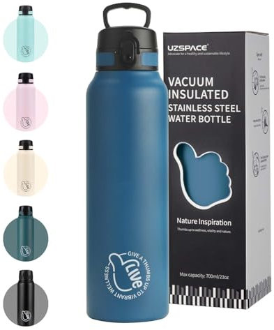 UZSPACE Stainless Steel Water Bottle 1l (970ml) - Double-Walled Insulated Water Bottles That Keep Drinks Cold & Hot - Leakproof Drinking Bottles for Adults - Ideal for Outdoors & Sports Ocean Blue