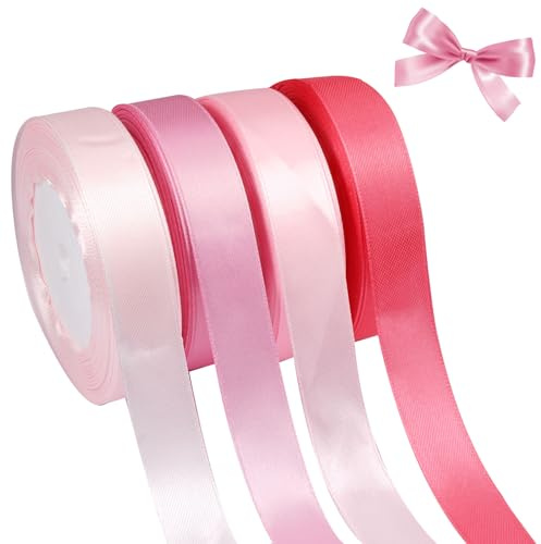 4 Colores Cinta de Raso 20mm x 22.9m Cinta de Satén Rosa, Suave y Delicado Cinta Raso Para el Embalaje de Regalos, Globos, Artesanías de Bricolaje, Decoración de Pastel, Ramos, Bodas, Fiestas