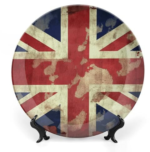TKJMCSW Dekorativer Teller aus Knochenporzellan, Vintage-Stil, Union Jack, britische Flagge, dekorative Teller, Porzellanteller, dekorative Teller mit vertikalem Ständer, 15,2 cm