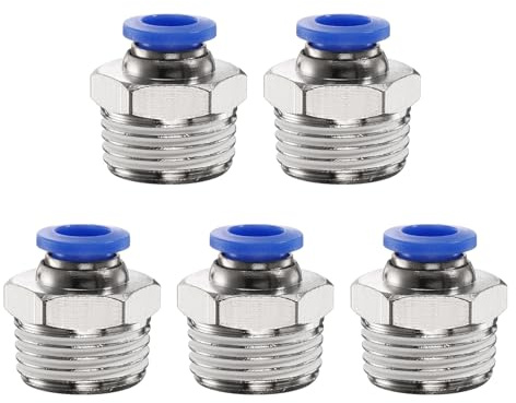 QUARKZMAN 5pcs Raccord Pneumatique 8mm Tube OD x 1/2 NPT PC8-N04 Bleu | Connecteur Rapide en Cuivre, Filetage Mâle Droit, pour Raccord de Tuyau D'Air, pour Système D'Air Industriel