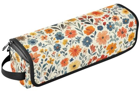 Foiosoh Hair Tools Travel Bag and Heat Resistant Mat with Zipper Large Capacity Hair Straighteners Organizer for Curling Iron Straightener Flat Hair Dryer, Fall Flowers Zinnia White