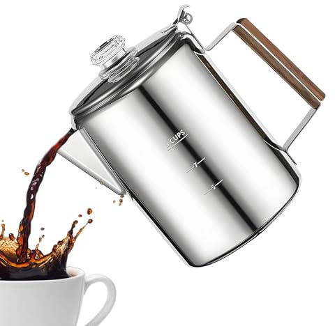 Percolator Coffee Pot, Coffee Maker with Vintage Design, Portable Brewing Machine, Compact for Camp, Beach, Family, and Friends Gatherings, Outdoor Experience
