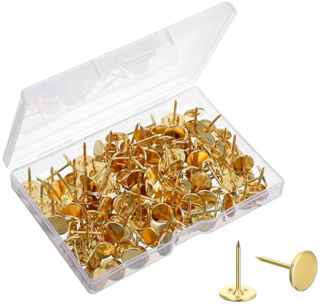 120 PCS Heavy Duty Drawing Pins, 11x17mm Gold Pins Fabric Tacks Upholstery Tack Golden Push Pin, Flat Head Thumb Tacks Decorative Pushpins for Wall Office Home Decor Fabric Wooden Photo Cork Board