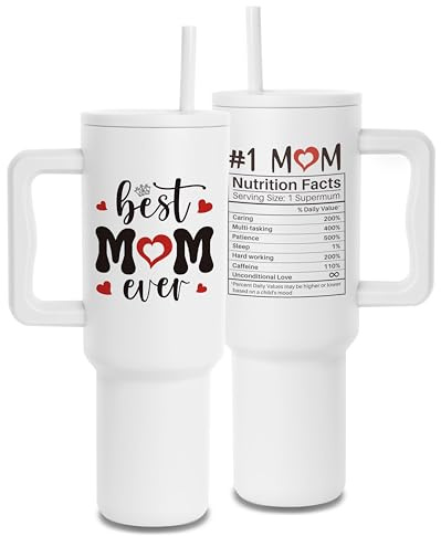Gifts for Mum from Daughter and Son - Mum Gifts 40oz Tumbler with Handle and Straw Lid, Personalised Mother Gifts for Her Birthday, Mother's Day and Special Occasions