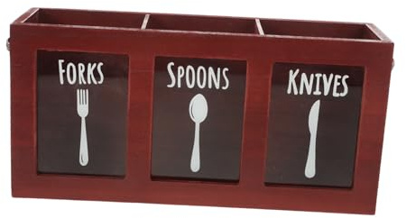 Gatuida Wooden Silverware Organizer Case with Compartments American Vintage Cutlery Holder for Kitchen Utensils Tableware Storage Box for Countertop Wine Red Cutlery Rack for Forks and