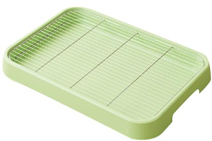 Dog Litter Box Plastic, 2 Layered System Puppy Tray, with Invisible Handle and Grate, Indoor Potty Pot for Balcony Apartment(Green)