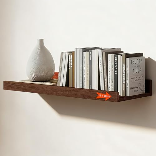 LNSYSNS Baldas Flotantes Pared 30 x 15cm, Horizontal Diseño Estante Flotante De Pino, Estanteria Baño para Cocina, Salón y Oficina, Color Nogal Estanteria Pared Madera, para Montaje en Pared