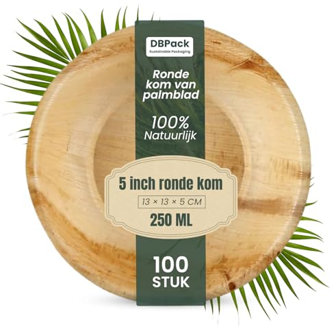 Cuencos redondos de hojas de palma - Tazones desechables de lujo - 100 % naturales, sólidos y herméticos para sopas, salsas y golosinas (100, 250 ml)