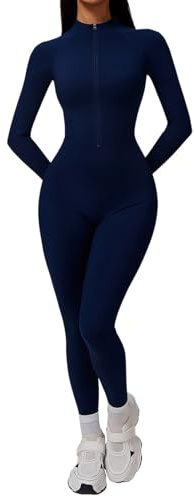 Generisch Mono térmico para mujer, de invierno, manga larga, estrecho, con cremallera, deportivo, con forro cálido, traje de cuerpo entero, elástico, para yoga, con cuello alto