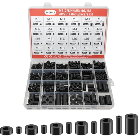500 Stück Abstandshalter Kunststoff Set, 24 Größen M3 M4 M6 M8 | Nylon Distanzhülsen, Unterlegscheiben Kunststoff, Abstandshalter Wand, Weiche Distanzhülsen für Vorhang und Montage