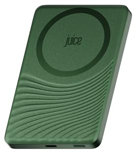 Juice Slim Wavey Power Bank, 5,000mAh Magnetic Battery Pack, Qi-Enabled 15W Max Fast MagSafe-Compatible Portable Charger, Slimline Design, for iPhone Air/17/16/15 Series - Dark Green